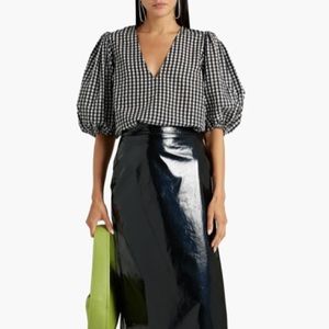 Ganni Gingham Seersucker Top